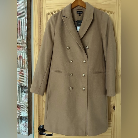 Camel Straight Cut Topshop Winter Coat - Sz 10 - Picture 2 of 4